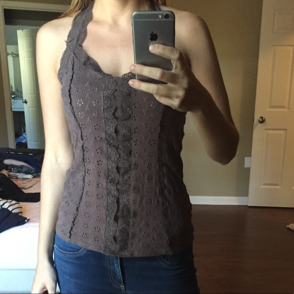 Free People Brown Lace Tank Top